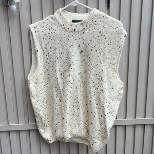 Simons Italy Wool Alpaca Blend Sleeveless Cream Knit Sweater Top